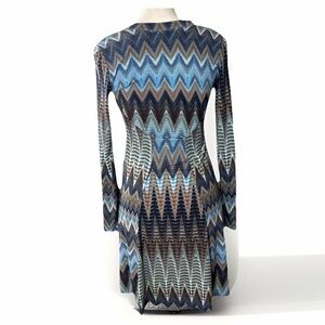 Karen Kane Women’s Long Sleeve Dress XS Fairy Boho Zig Zag Print Retro Western